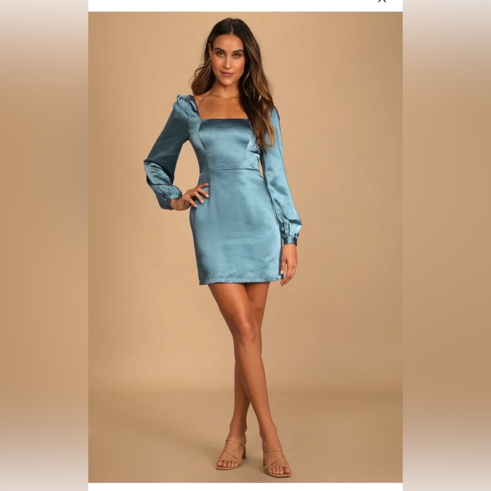 Slate blue satin mini dress